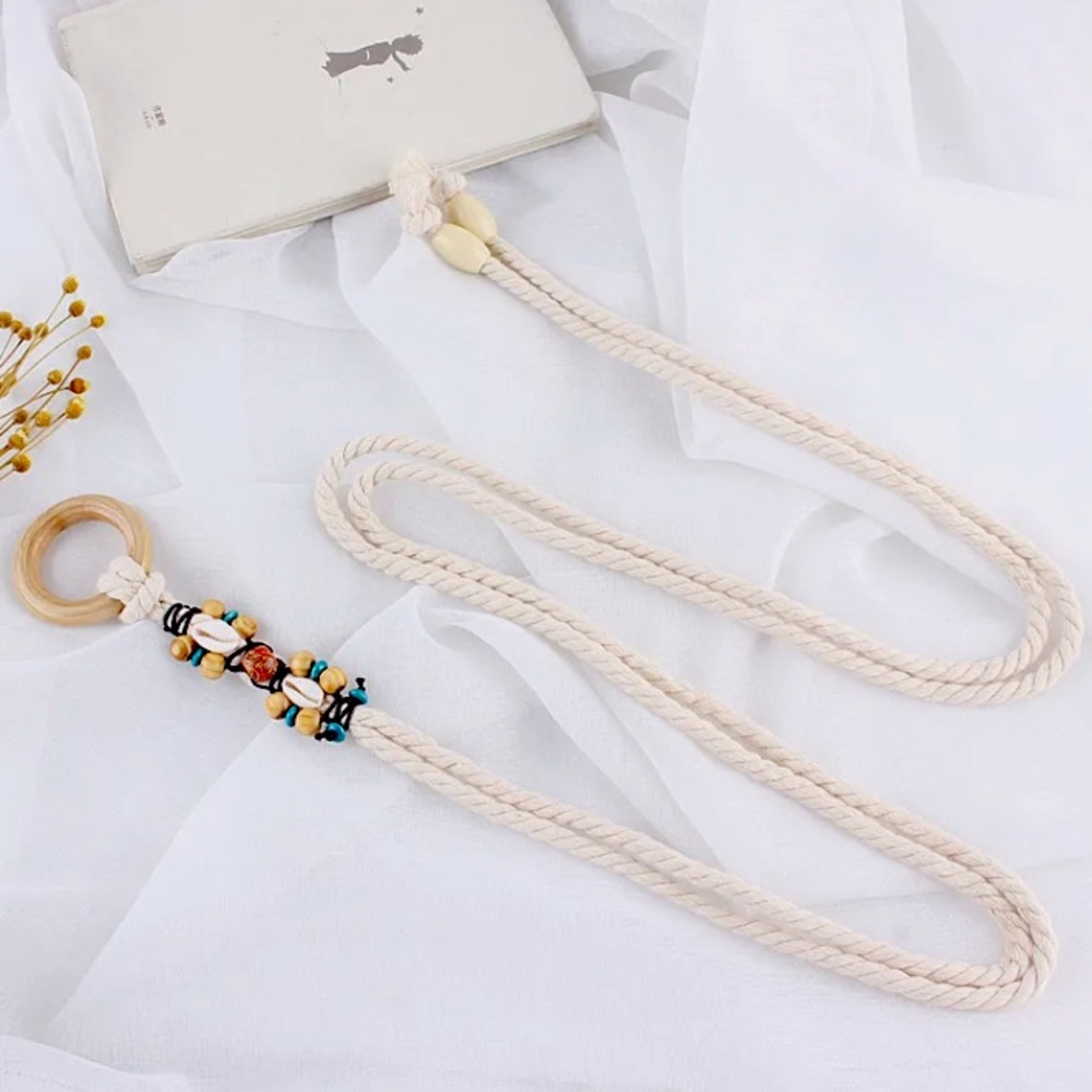 woven braided knitted cotton  rope belts circular ring buckle thin belt knot - Picture 3 of 5